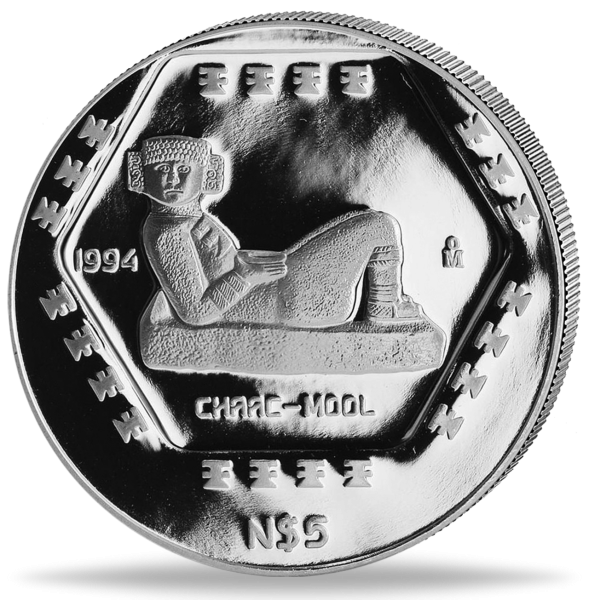 5 Nuevos Pesos Chaac-Mool 1 Unze Silber - Münze Vorderseite