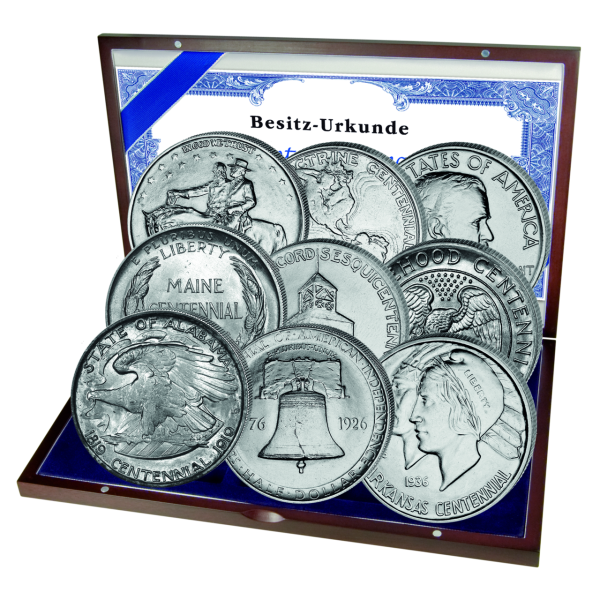 9x 1/2 US-Dollar „Erste Silber-Gedenkmünzen der USA“  - Silber - Kassette