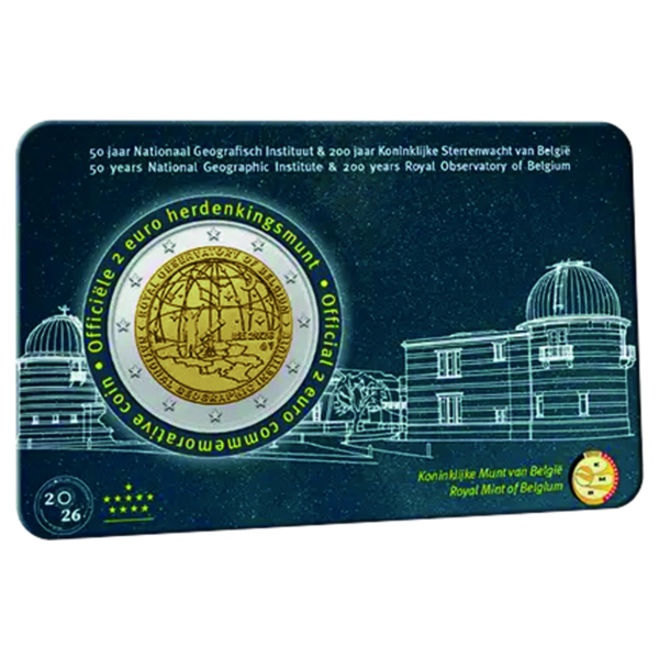 Belgien, 2 Euro Geograf. Institut/Sternwarte, 2026, bfr. - Coincard Vorderseite