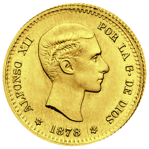 10 Peseten Alfonso XII. - Vorderseite historische goldmünze