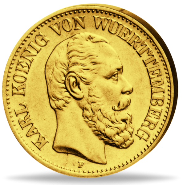 Württemberg 5 Mark „König Karl“ 1877 - Gold - Münze Vorderseite