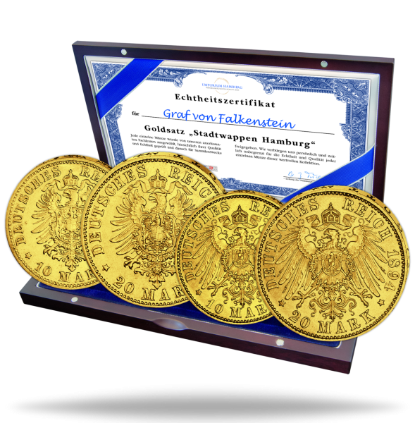 Gold-Kollektion Hamburg 2x 10+20 Mk (J.209-12, 4 Mz.+Zubeh.) - Satzbild