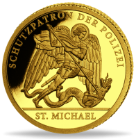 St. Michael, der Schutzpatron der Polizei als Gold-Gedenkprägung
