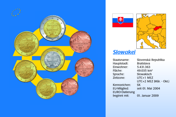 Slowakei, 1 Ct. - 2 Euro, bfr., in Blisterkarte - Vorderseite