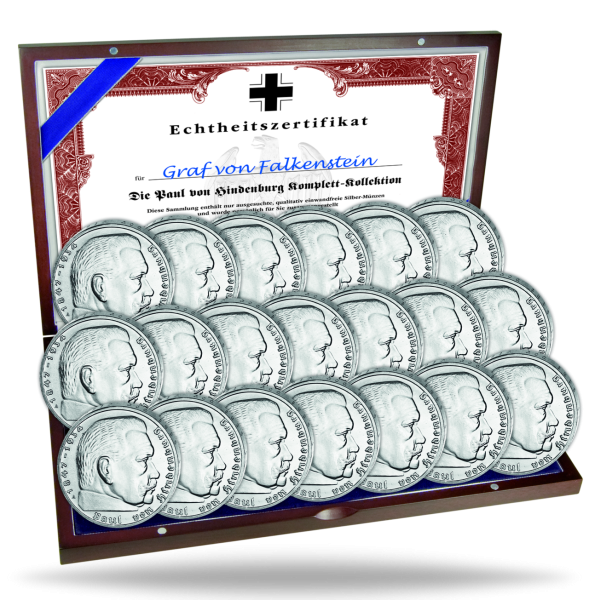 20x 2 Reichsmark-Komplett-Kollektion „Paul von Hindenburg“ - Silber - Satzbild
