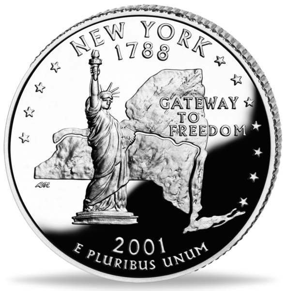 USA, 1/4 $ New York, State Quarter-Serie, 2001, bfr - Münze Vorderseite
