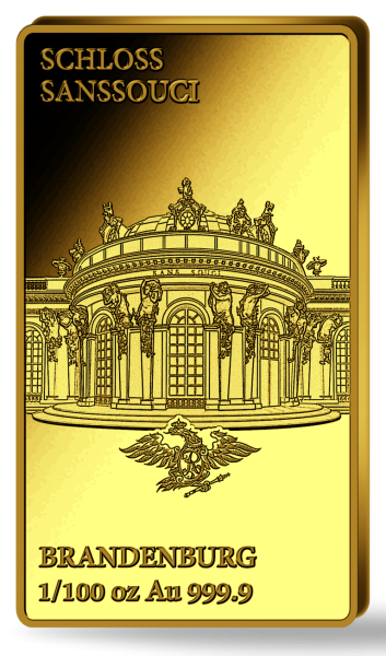 Anlage-Barren 1/100 Unze Gold Brandenburg - Schloss Sanssouci - Vorderseite