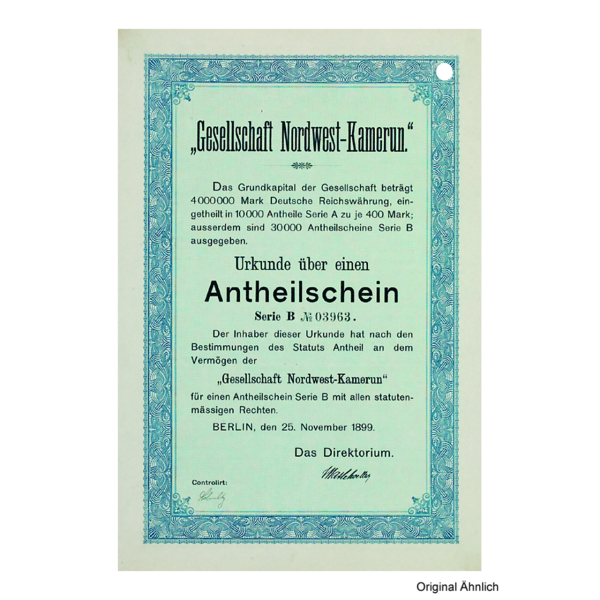 Anteilschein Gesellschaft Nordwest-Kamerun Berlin