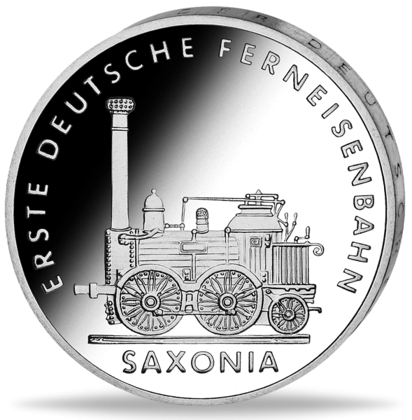5 Mark der DDR Saxonia - Erste Deutsche Ferneisenbahn - Münze Vorderseite