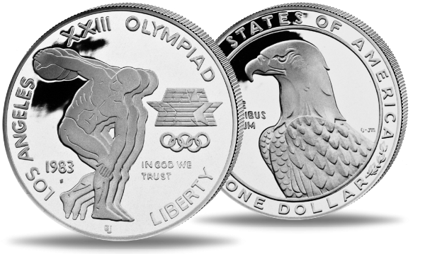 1 Dollar Olympia Los Angeles - Vorderseite Münze / 1 Dollar Olympia Los Angeles - Rückseite Münze