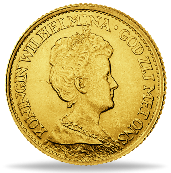 10 Gulden Wilhelmina mit Diadem - Vorderseite Münze