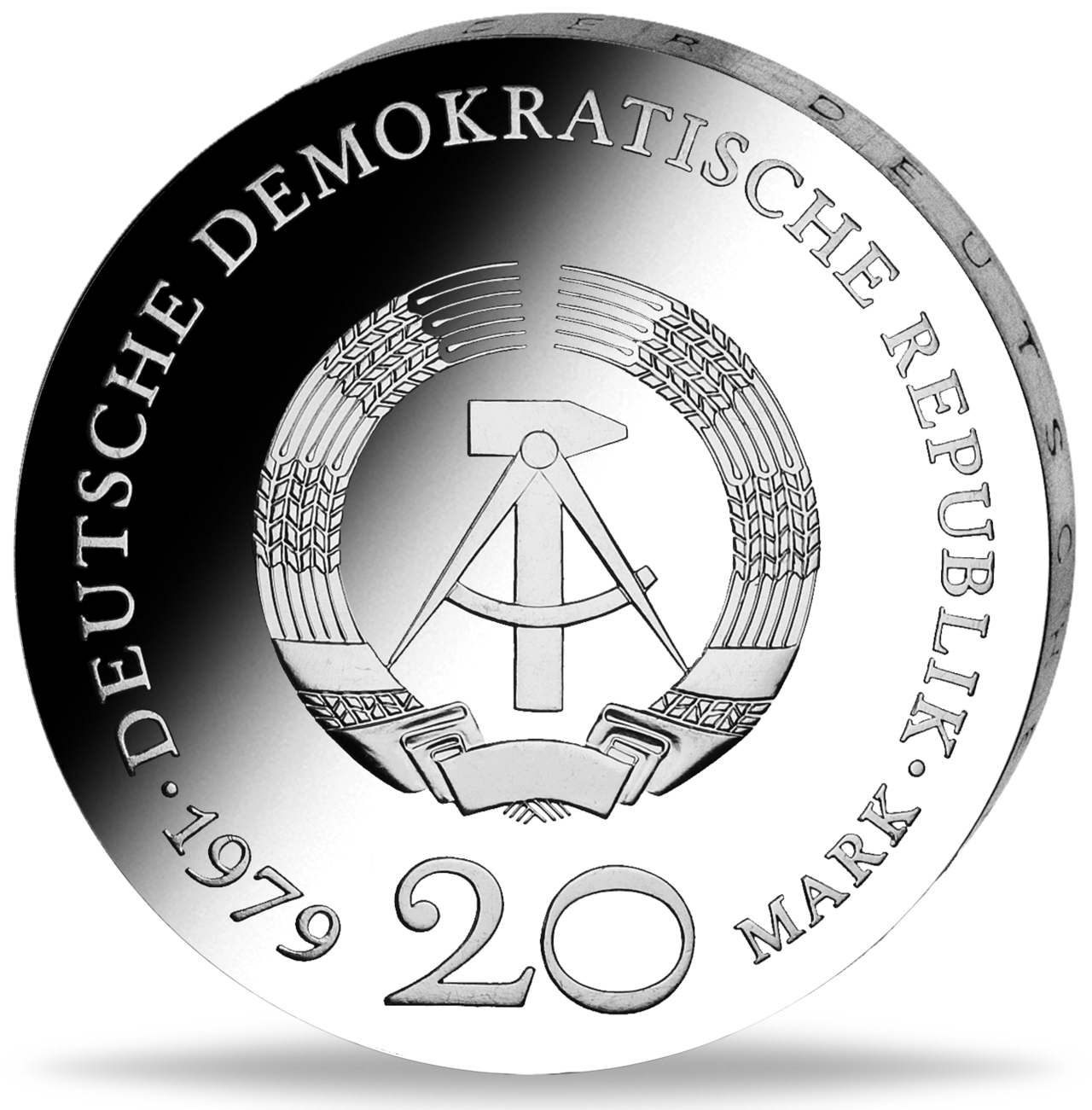 DDR, 20 Mark 1979 Gotthold Ephraim Lessing (Polierte Platte) Silber