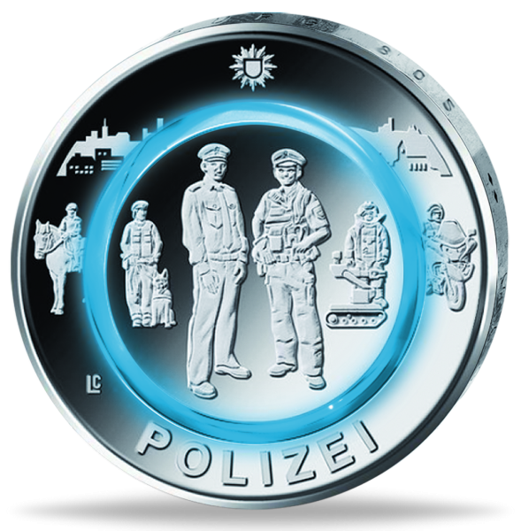 10 Euro Polizei mit blauem Polymerring - Münze Vorderseite