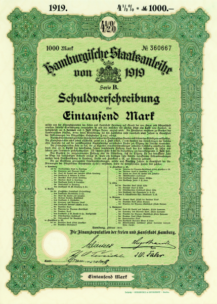 1000 Mark Hamburg - Staatsanleihe