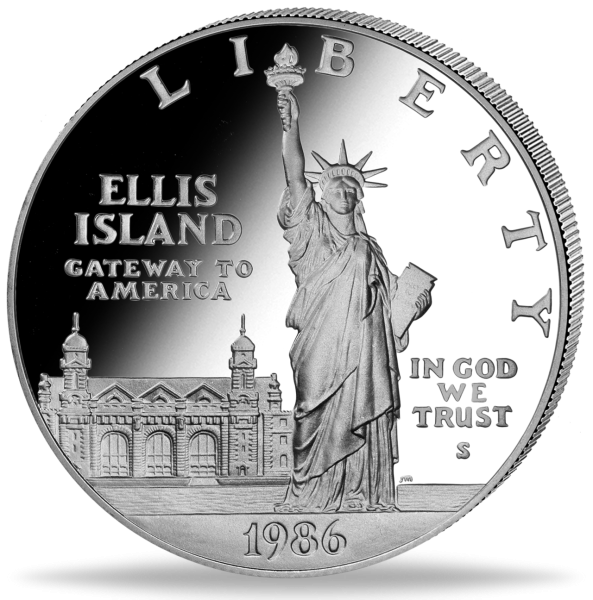 1 US Dollar 100 Jahre Freiheitsstatue Silber - Münze Vorderseite