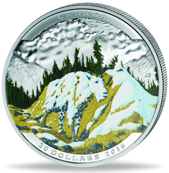 20 Dollar Bergziege - Illusion Silber - Münze Vorderseite