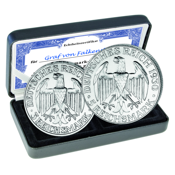 Weimarer Republik, 3 und 5 Reichsmark Weltflug Graf Zeppelin 1929 - Silber