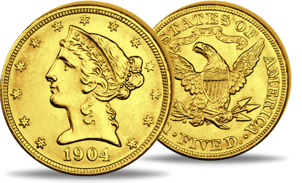 5 Dollar Liberty Head Coronet Head - Vorderseite Münze / 5 Dollar Liberty Head Coronet Head - Rückseite Münze