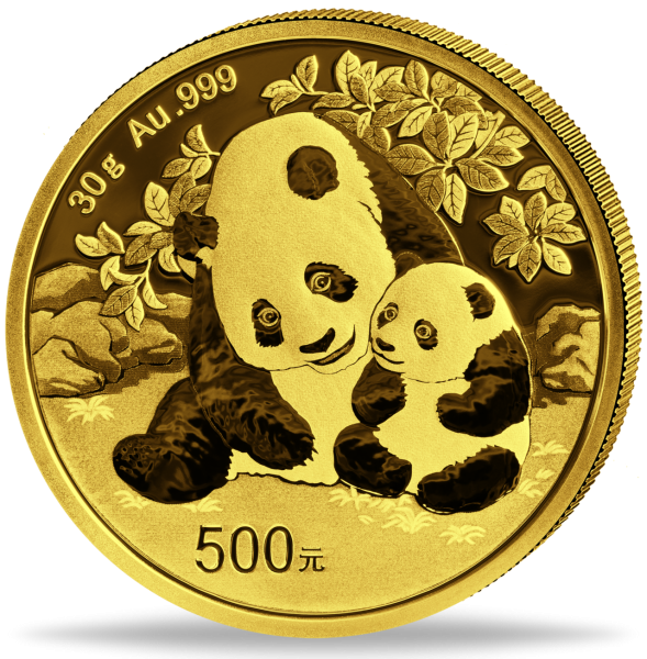 China 500 Yuan Panda 30 Gramm Gold 2024 - Münze Vorderseite