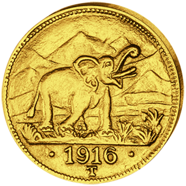 15 Rupien Gold Elefant - Vorderseite Münze
