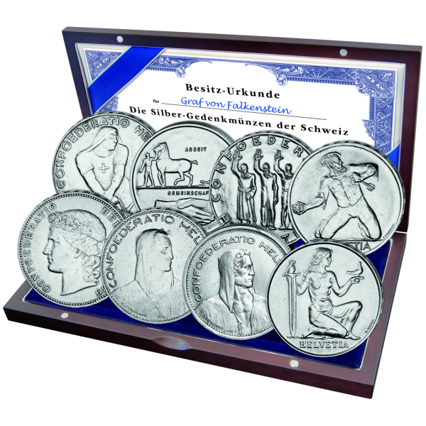 Schweiz Komplettsatz 8 x5 Sfr. Gedenkmünzen - Silber