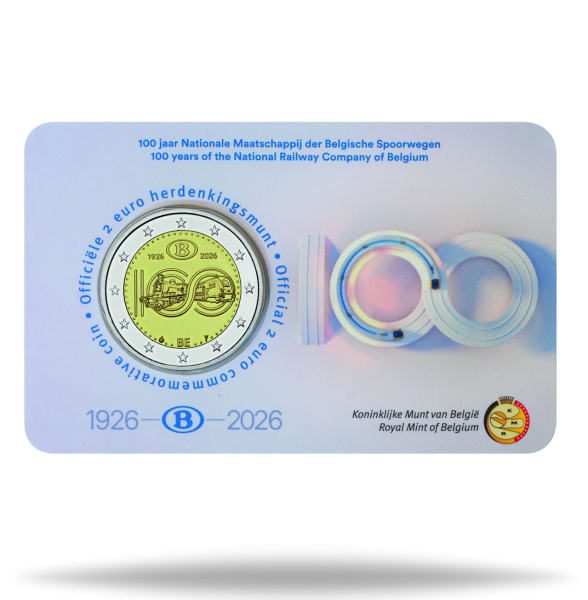 2 Euro Staatsbahnen, 2026, flämisch-sprachige Coincard - Coincard Vorderseite