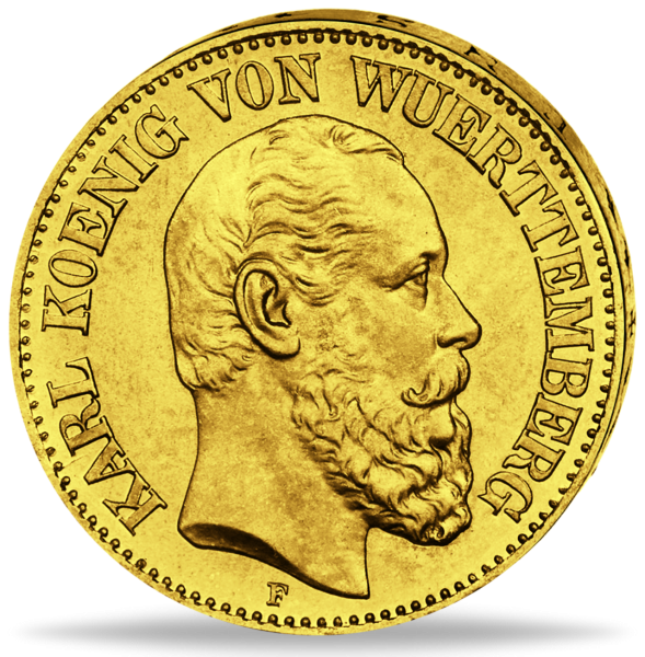 Königreich Württemberg, 10 Mark 1873 König Karl (J.289) - Münze Vorderseite