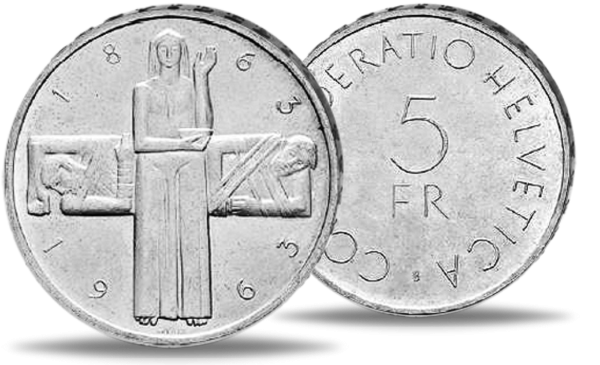 5 Schweizer Franken Rotes Kreuz - Münze Vorderseite / 5 Schweizer Franken Rotes Kreuz - Münze Rückseite