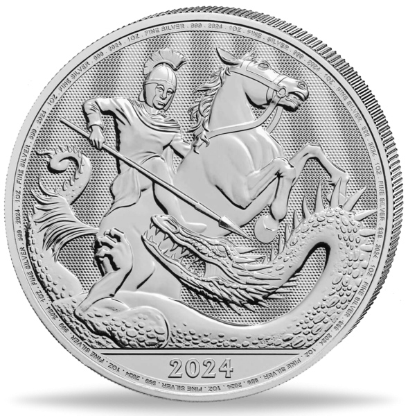 2 Pfund St. George & Dragon 1 Unze Silber 2024 - Münze Vorderseite