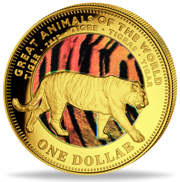 1 Dollar Tiger vergoldet - Vorderseite Münze