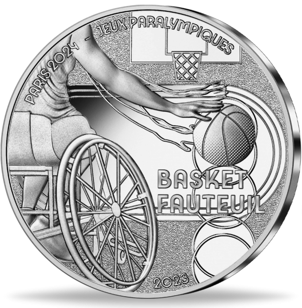 10 Euro Rollstuhl-Basketball Olympiade Paris 2024 Silber - Vorderseite Münze