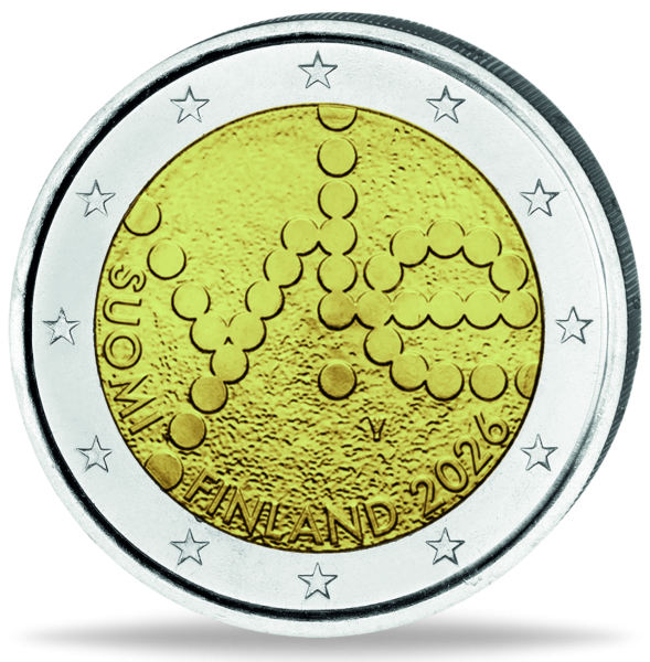 2 Euro 100 J. Rundfunk Finnland, 2026, bfr. in Coincard - Münze Vorderseite