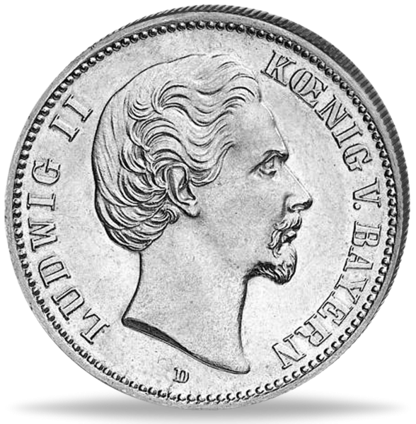 Königreich Bayern, 2 Mark 1880 (J.41), König Ludwig II. - Münze Vorderseite