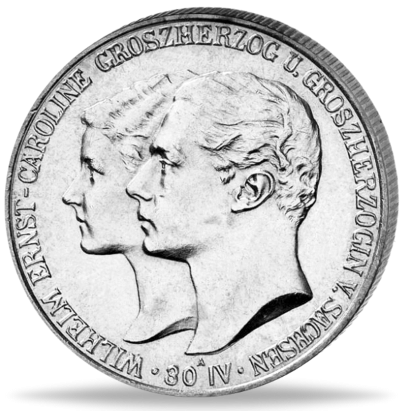 2 Mark Hochzeit Wilhelm Ernst und Caroline von Reuß - Vorderseite Münze