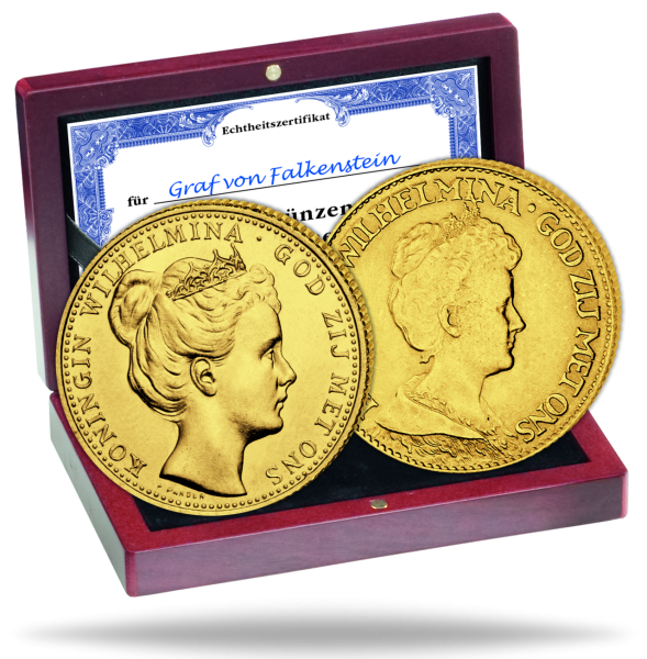2x 10 Gulden, Königin Wilhelmina mit Krönlein und mit Diadem - Satzbild
