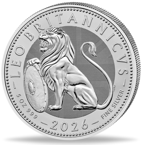 Großbritannien 10 Pfund British Lion 2026 5 Unzen Silber - Münze Vorderseite