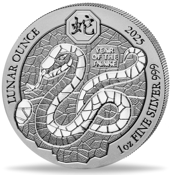 Ruanda 50 RWF Jahr der Schlange Lunar 1 Unze Silber 2025 - Münze Vorderseite