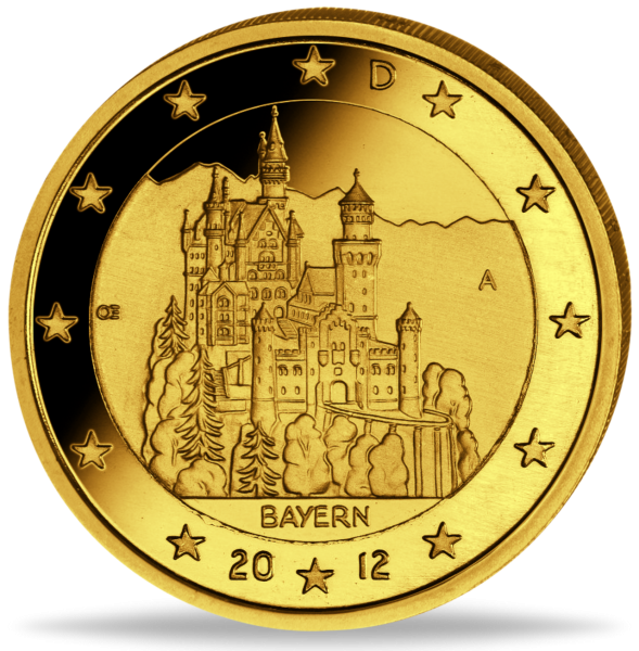 2 Euro „Schloss Neuschwanstein“ 24 Karat-Goldveredlung - Münze Vorderseite