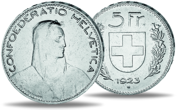 5 Schweizer Franken 1923 - Münze Vorderseite / 5 Schweizer Franken 1923 - Münze Rückseite