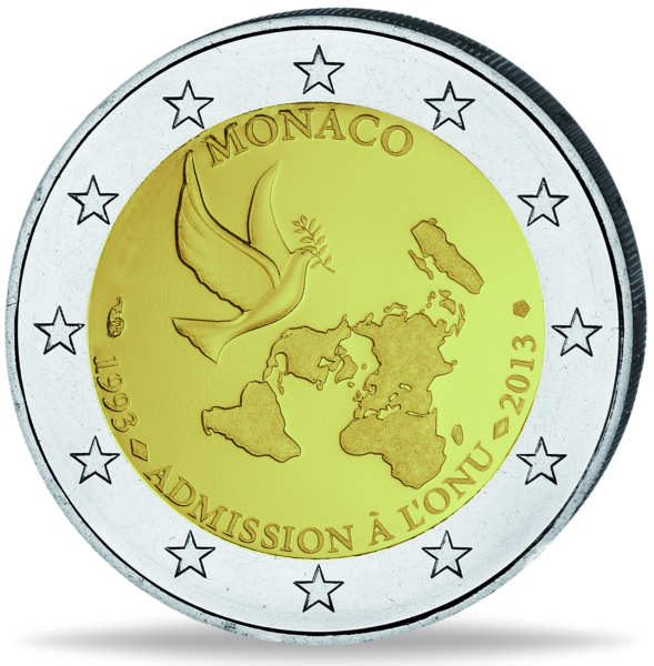 Monaco, 2 Euro 20 Jahre UN-Mitgliedschaft 2013 - Münze Vorderseite
