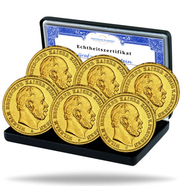 Gold-Kollektion 10 Mark Wilhelm I. 1872+1873, ABD - Satzbild in Kassette