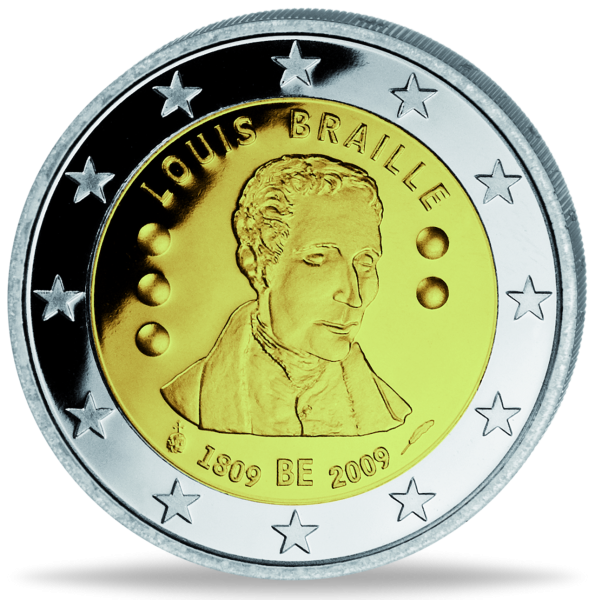 2 Euro „Louis Braille“ Belgien - Münze Vorderseite