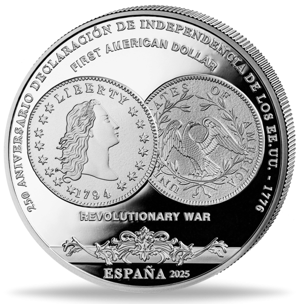 Spanien, 10 Euro Erster US-Dollar, 2025, Silber, PP - Münze Vorderseite