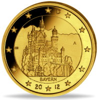 2 Euro „Schloss Neuschwanstein“ 24 Karat-Goldveredlung - Münze Vorderseite 2 Euro „Schloss Neuschwanstein“ 24 Karat-Goldveredlung - Münze Vorderseite