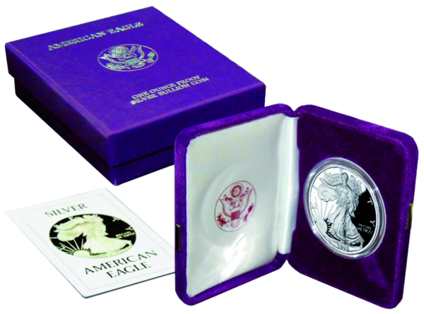 1 US Dollar American Eagle 1986 1 Unze Silber - Etui, Münze und Zertifikat
