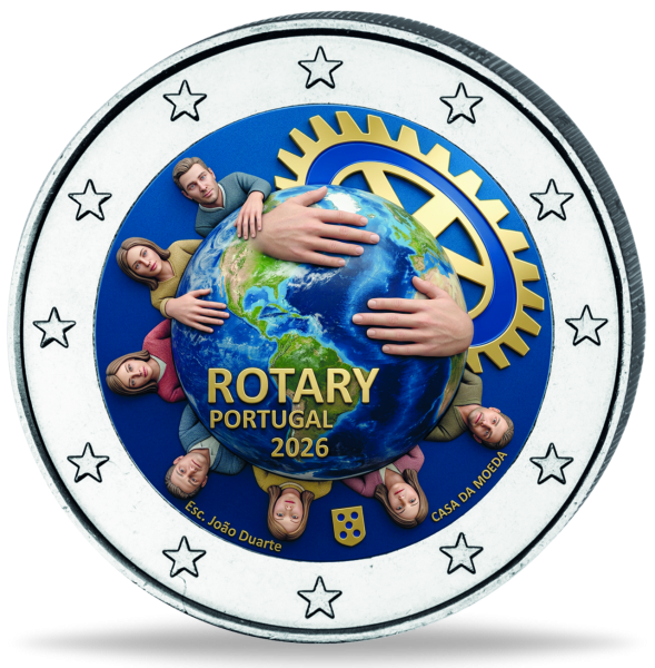 Portugal, 2 Euro 100 Jahre Rotary Club, 2026, bfr, Farbappl. - Münze Vorderseite