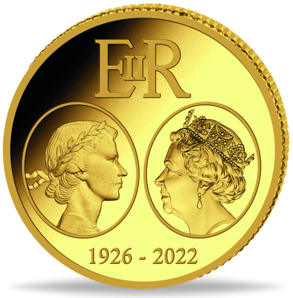 100 Francs 2022, Königin Elisabeth II. - Gold - Vorderseite Münze