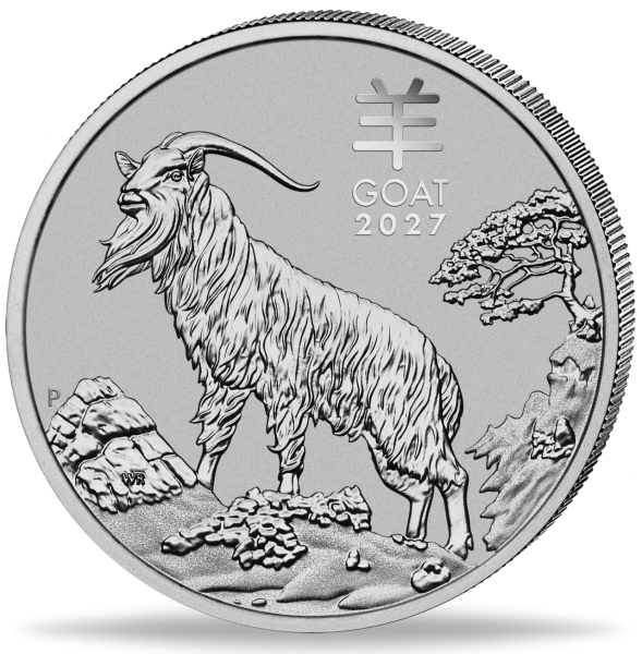 100 Dollar Jahr der Ziege 1 Unze Platin Lunar III. - Münze Vorderseite