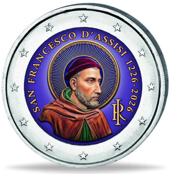 2 Euro 800. Todestag Franz von Assisi, 2026, bfr., Farbappl. - Münze Vorderseite