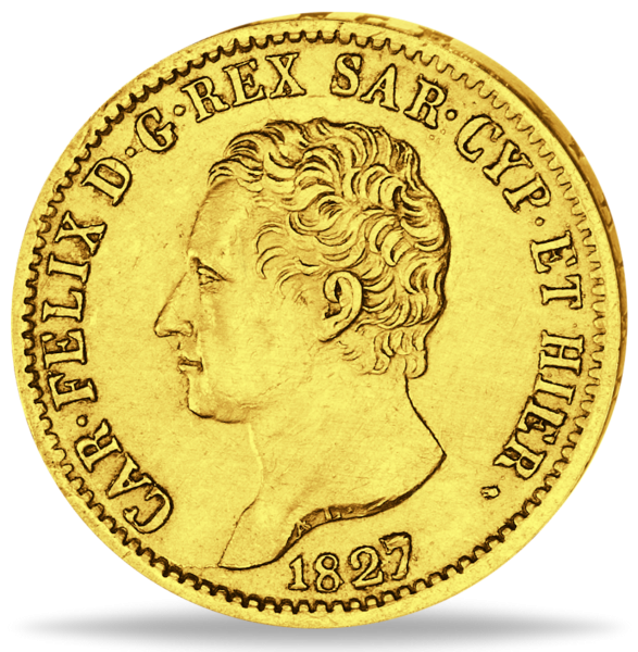 20 Lire Carlo Felice von Sardinien - Vorderseite Münze
